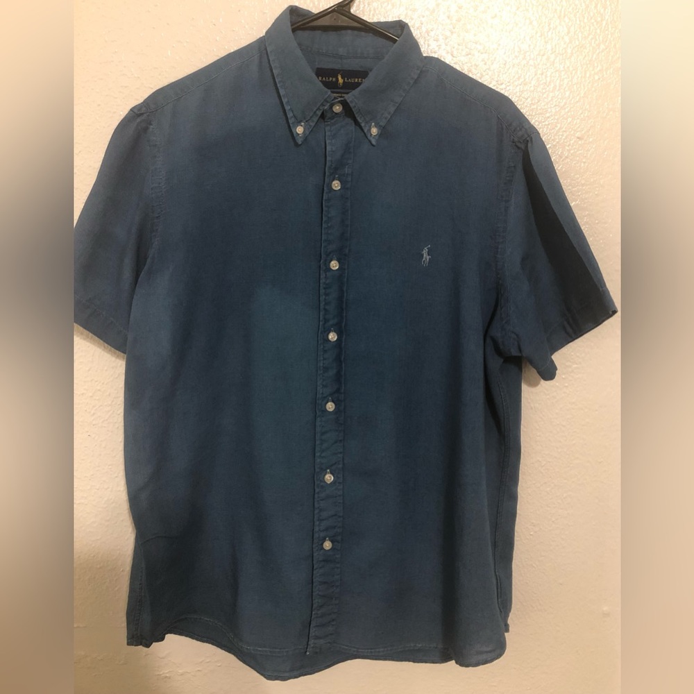 Ralph Lauren size L Blue Indigo Oxford short sleeved button down shirt